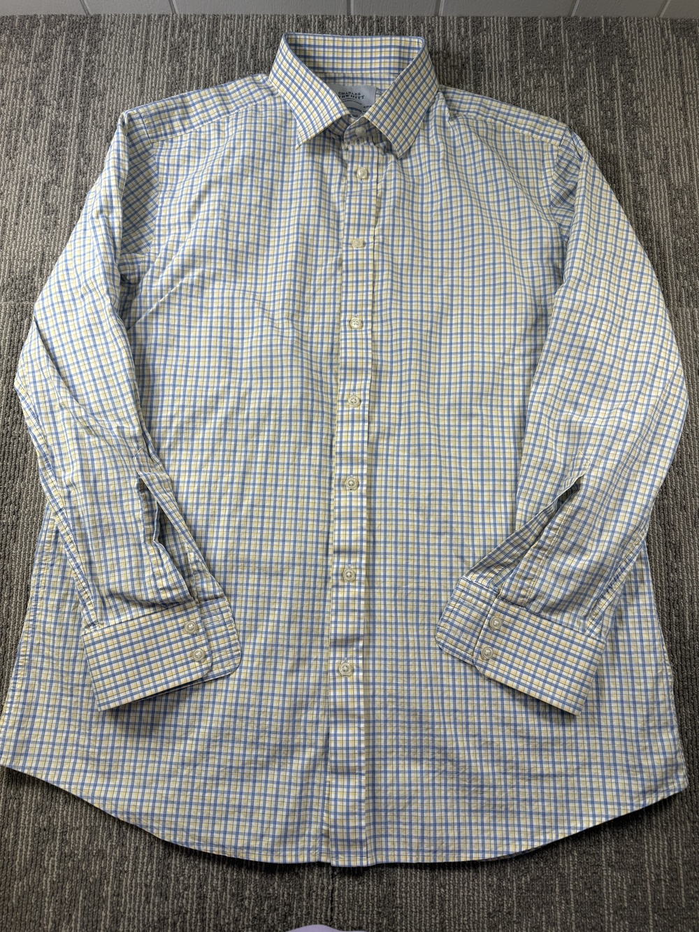 Charles Tyrwhitt Dress Shirt Mens 17 34/35 Blue Check Slim Fit Cotton LS